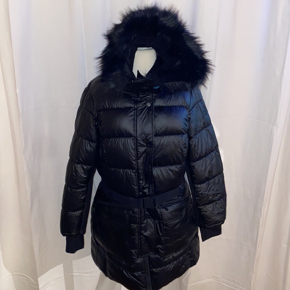**NWT** MICHAEL KORS Black Belted Puffer Jacket/Coat with Fur Hood 1X - Picture 4 of 8